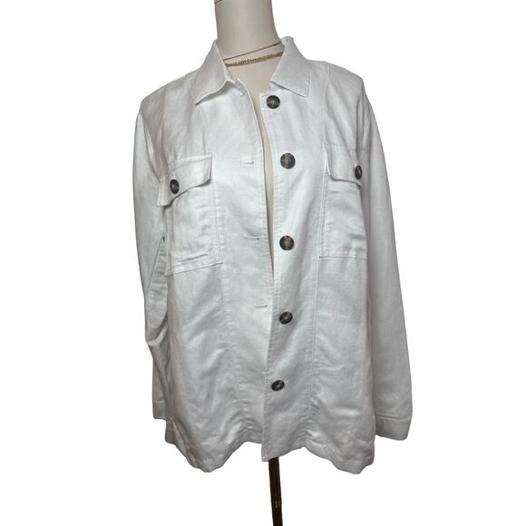 J Jill‎ White Linen Utility Jacket Med - Picture 1 of 9